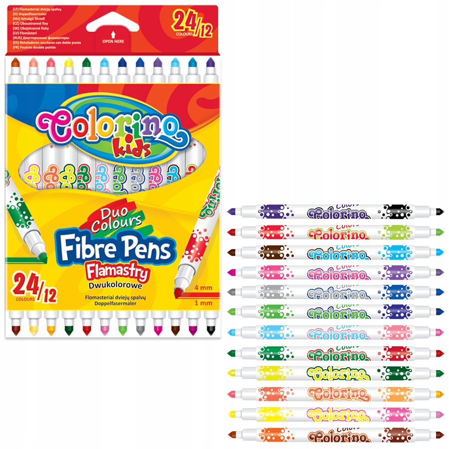 DWUKOLOROWE FLAMASTRY 12/24 DWUSTRONNE PISAKI
