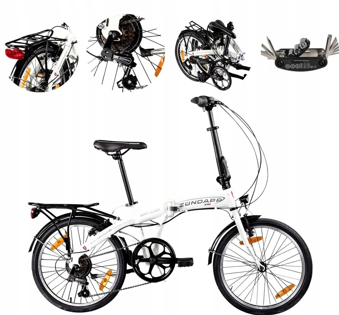 Skládací kolo 20 Dámské Pánské Městské Zvonek Kufr Světla Odrazky