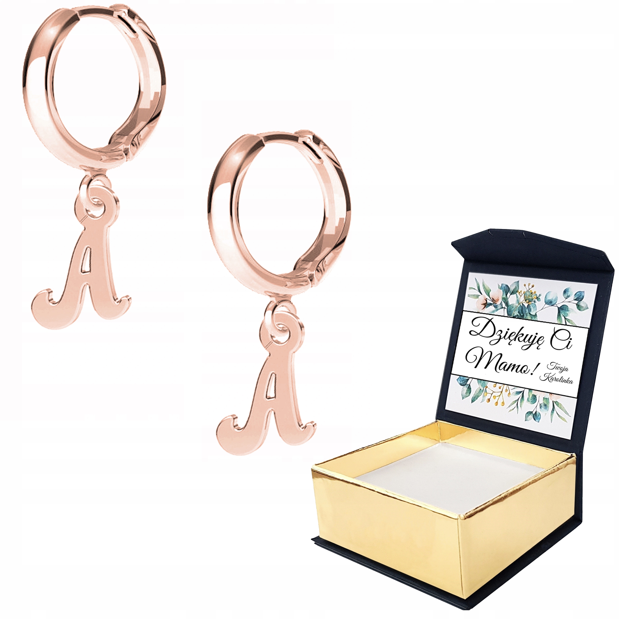 Náušnice růžové zlato Písmeno A Vlastní Potisk