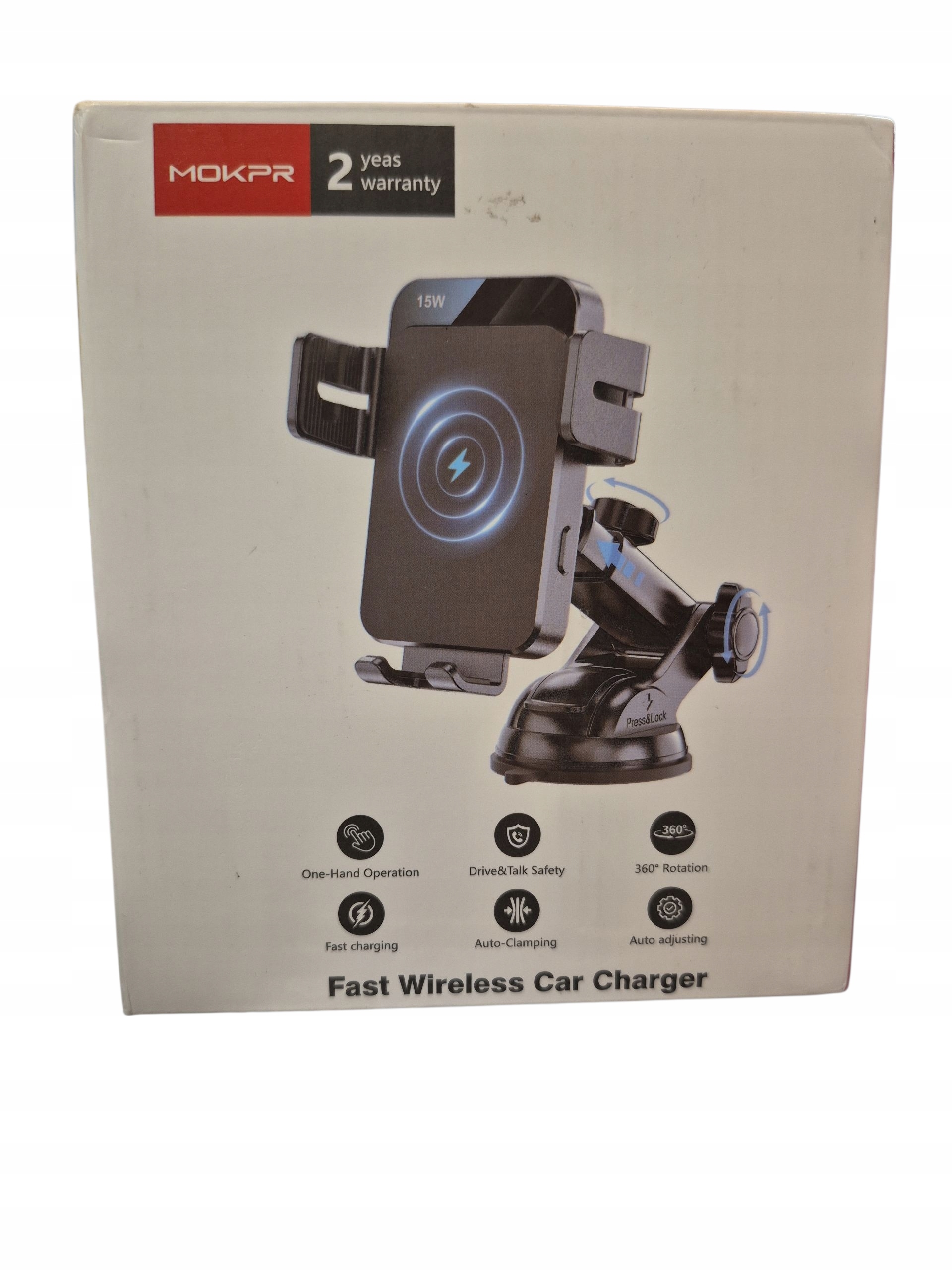 Mokpr Uchwyt Samochodowy z Ładowarką 15W do iPhone Android