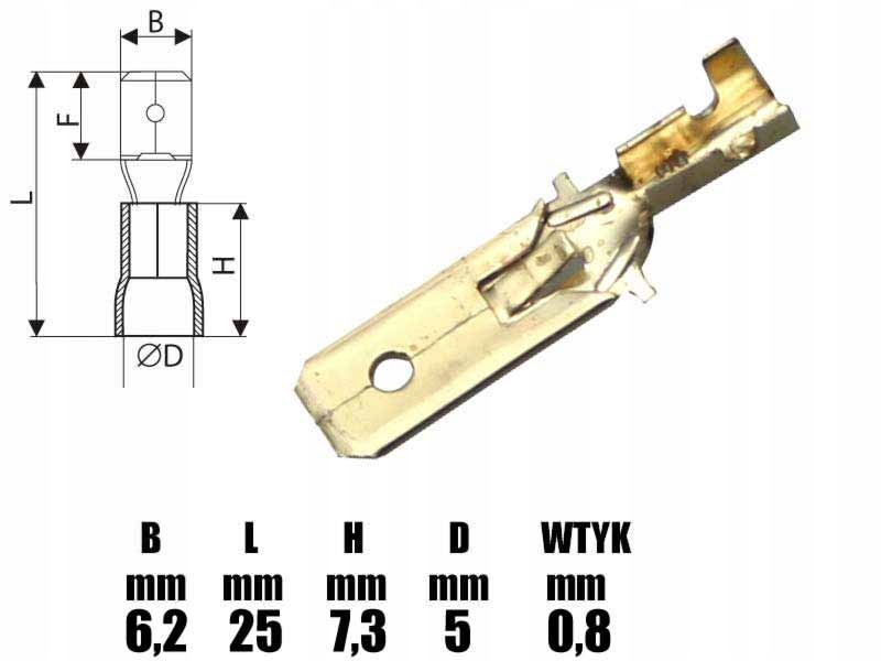

Konektor 6,3 1-2,5mm męski zaczepem za 10szt