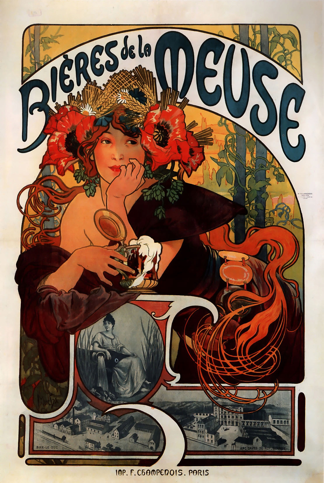 Re Alfons Mucha Bieres de la Meuse 90x30 obraz Lue