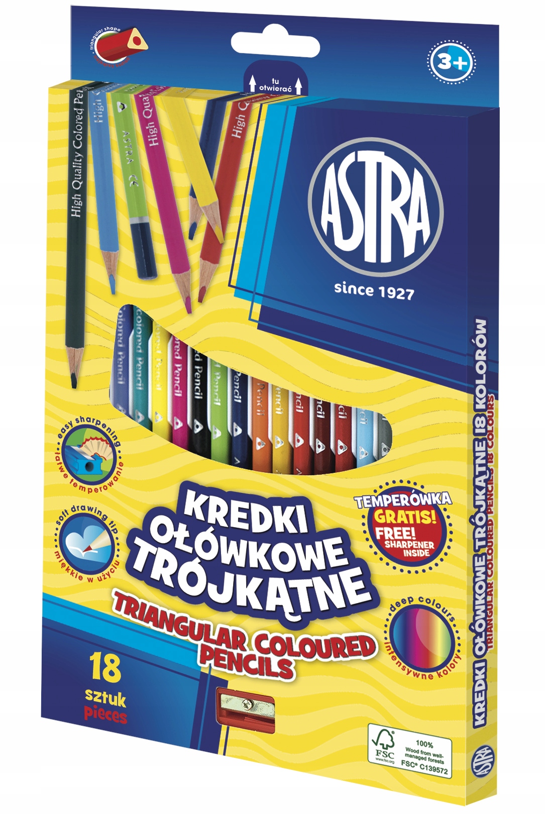 Kredki ołówkowe trójkątne 18kol z temper 2919