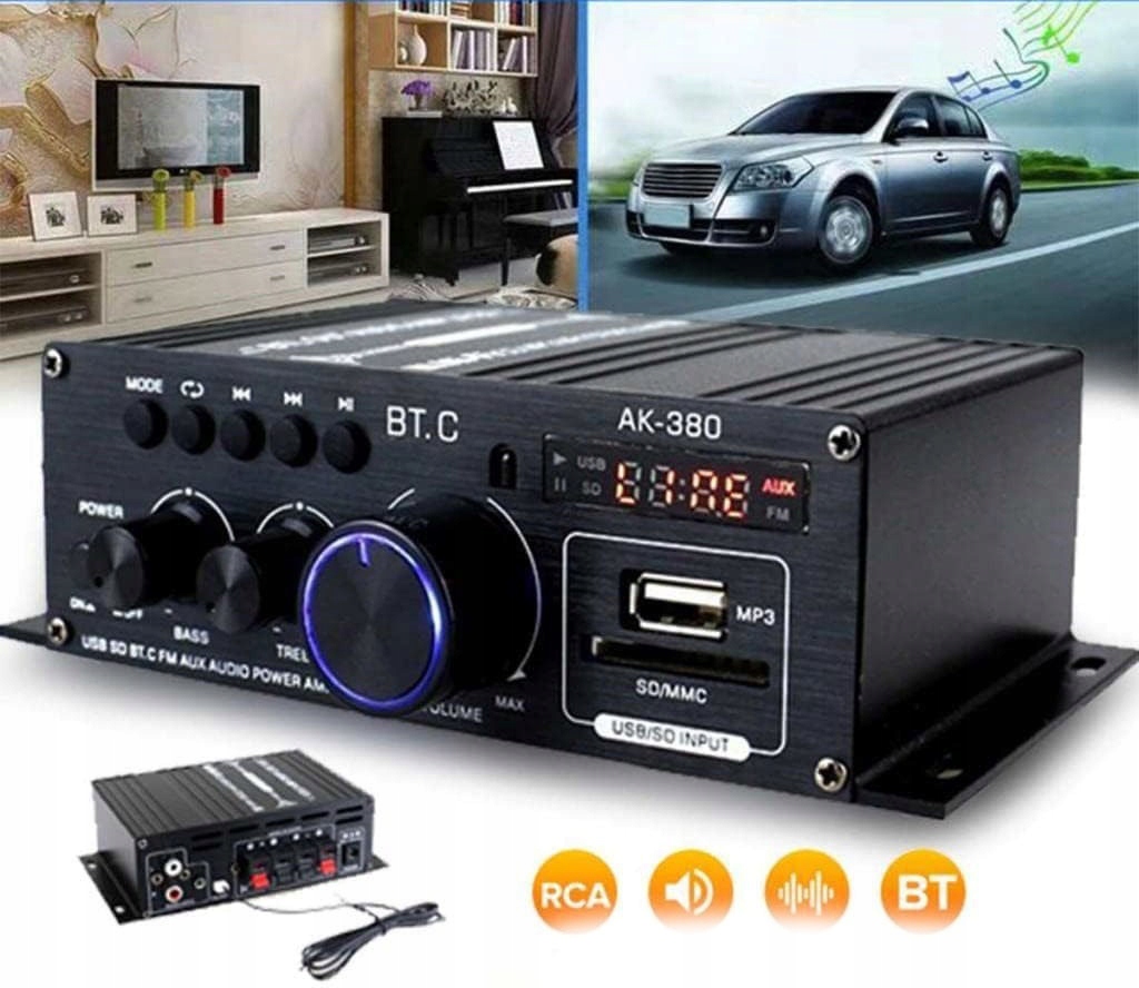 ODBIORNIK BLUETOOTH 5.0 AK380 12V HIFI WZMACNIACZ DO DOMU SAMOCHÓD Z PILOT Kod producenta WZMACNIACZ DO KOLUMN GŁOŚNIKÓW BLUETOOTH