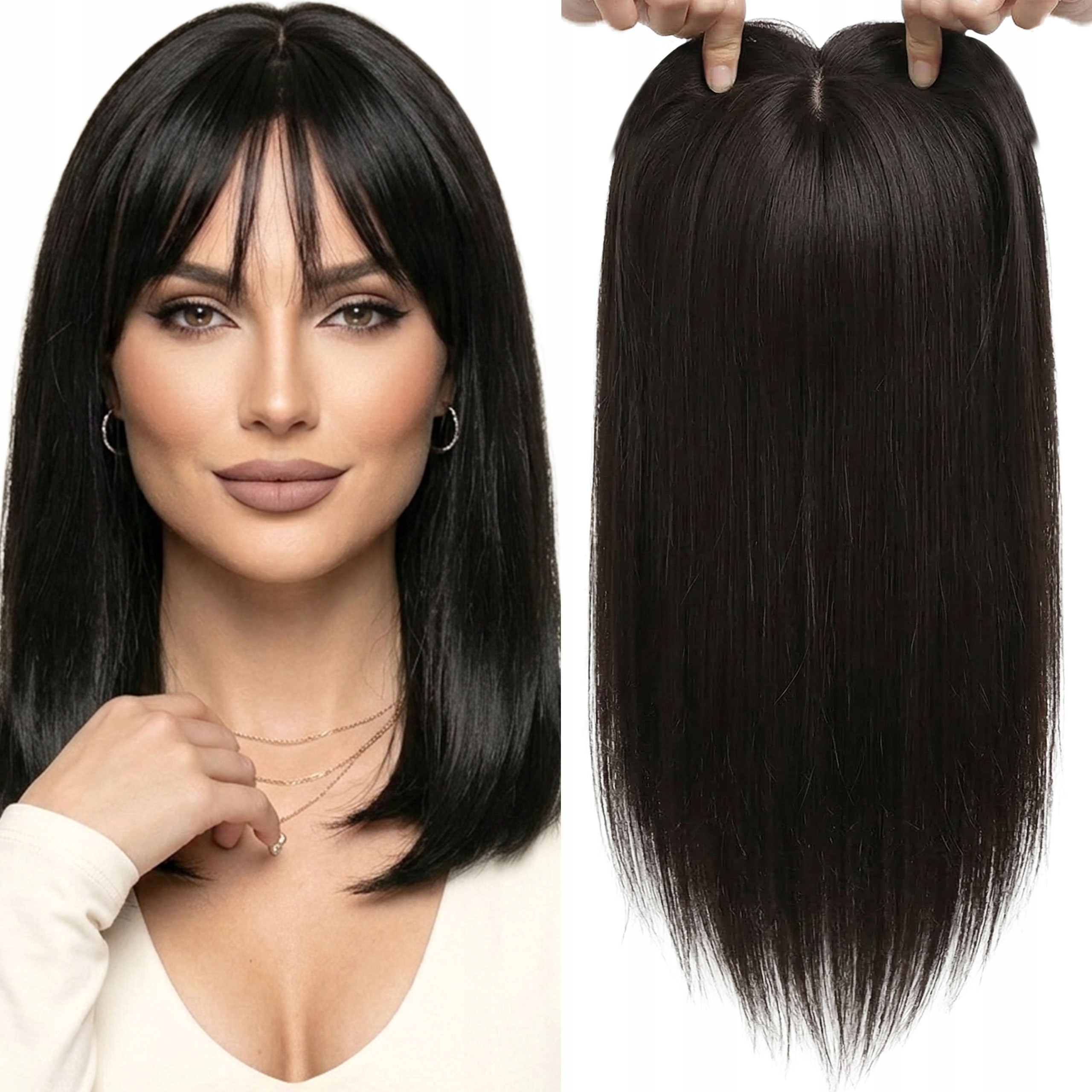 Toper Tupet Treska Uzupełnienie Włosów sztuczne Clipin czarny 45cm grzywka