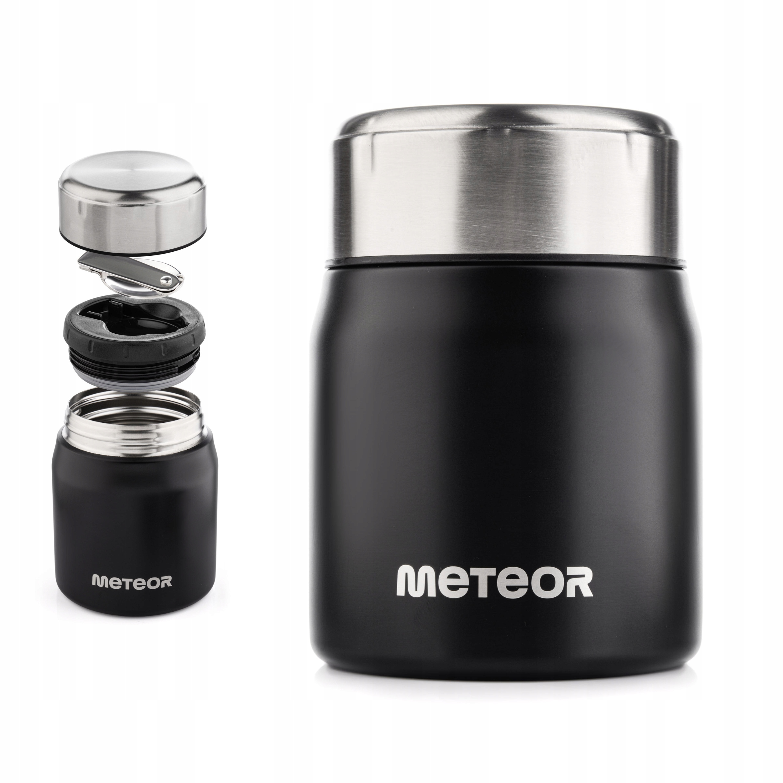 Stalowy Termos Obiadowy Meteor 500ml Z Łyżeczką Lunchbox Na Zupę