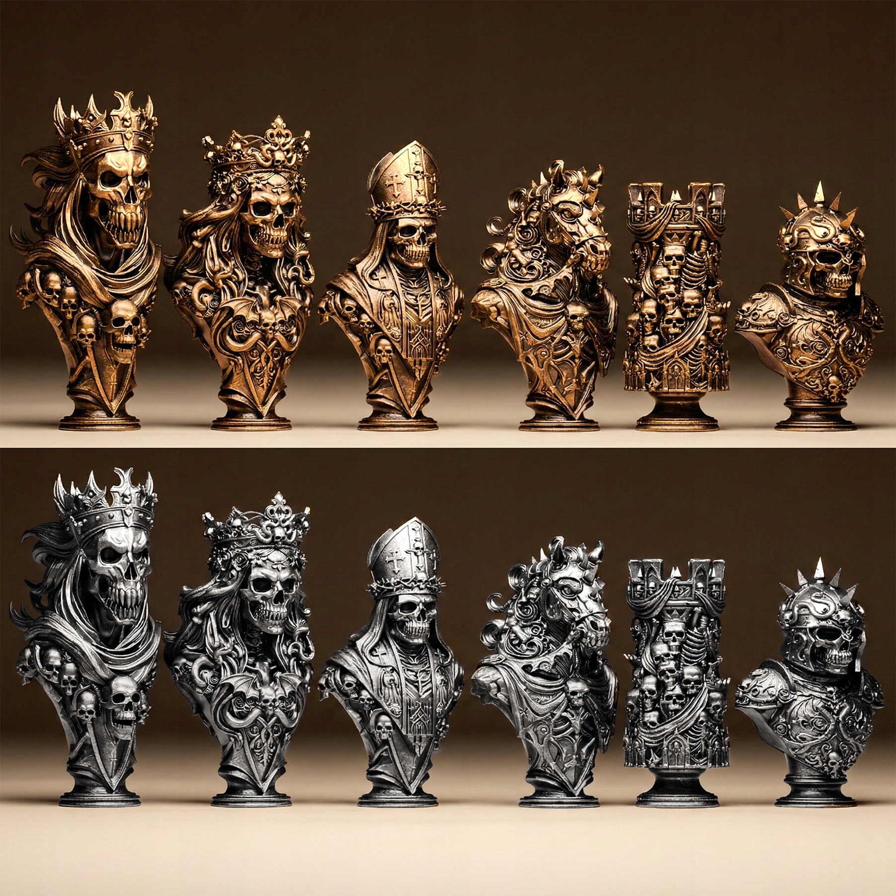 Šachové figurky Království nemrtvých Šachy Sada 32 kusů 3D tisk vel. M