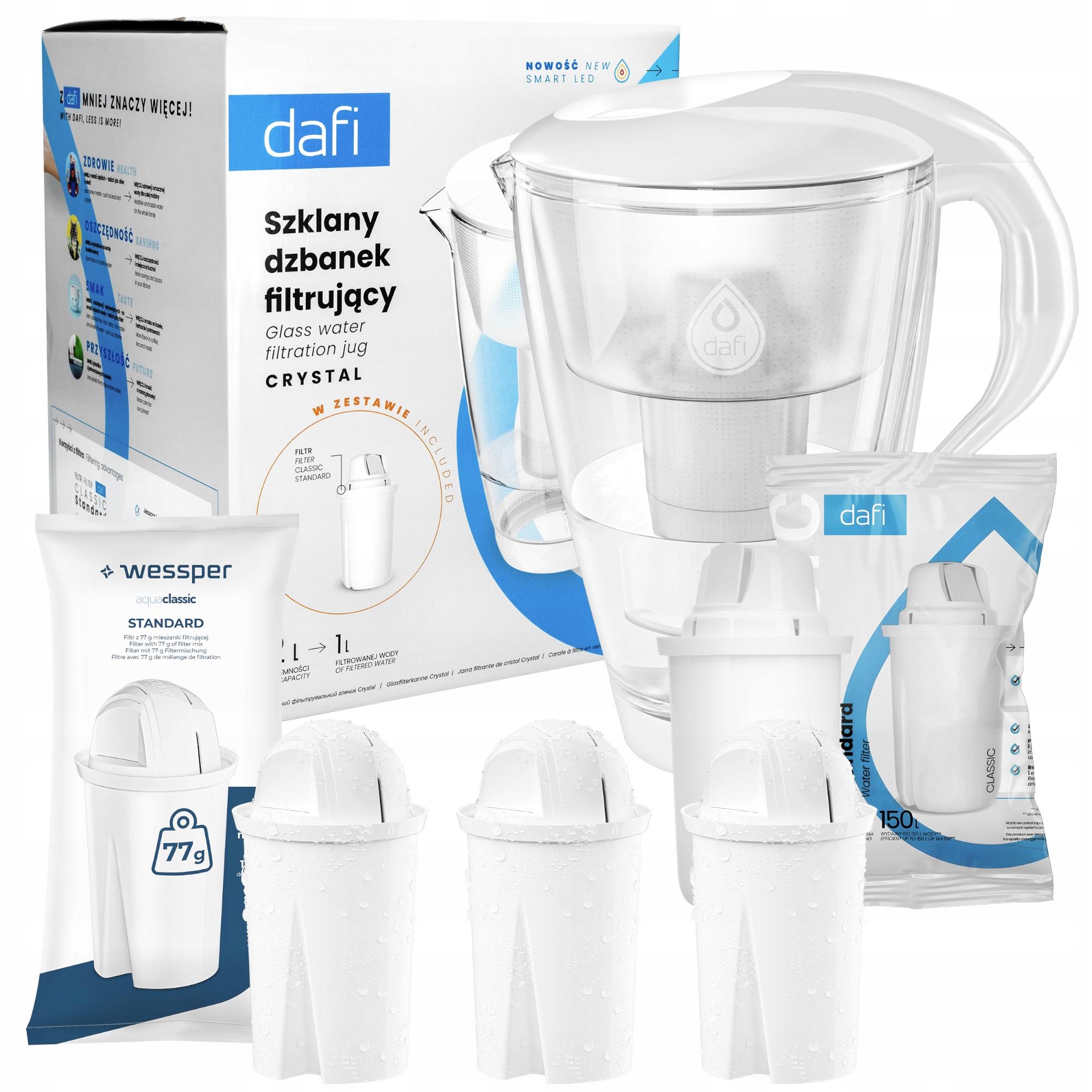 Filtrační konvice skleněná Dafi Crystal Led 3x náhradní filtr Wessper