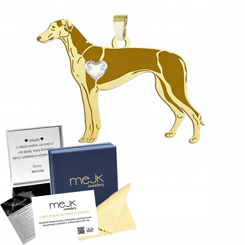Zlatý přívěsek s pejskem Polish Greyhound 925 Šperky Dárek Gravírování Bonus