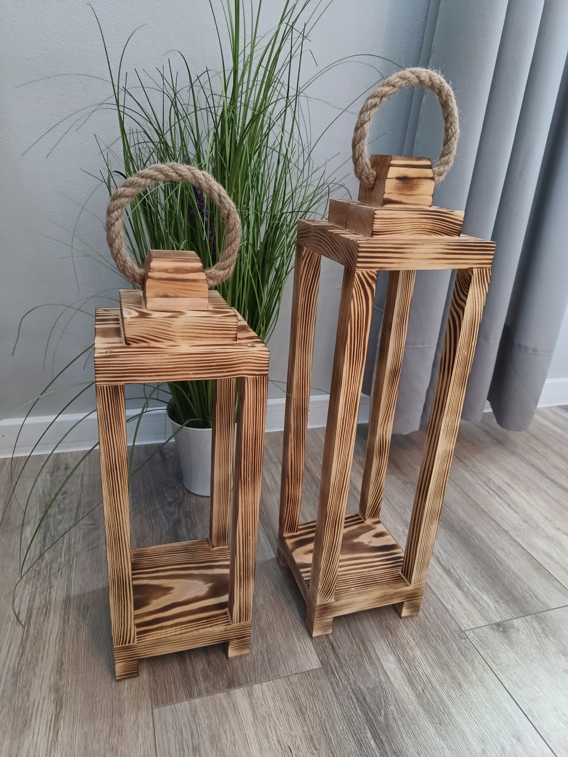 Lampiony drewniane 2 sztuki opalane lampion latarnia Lantern