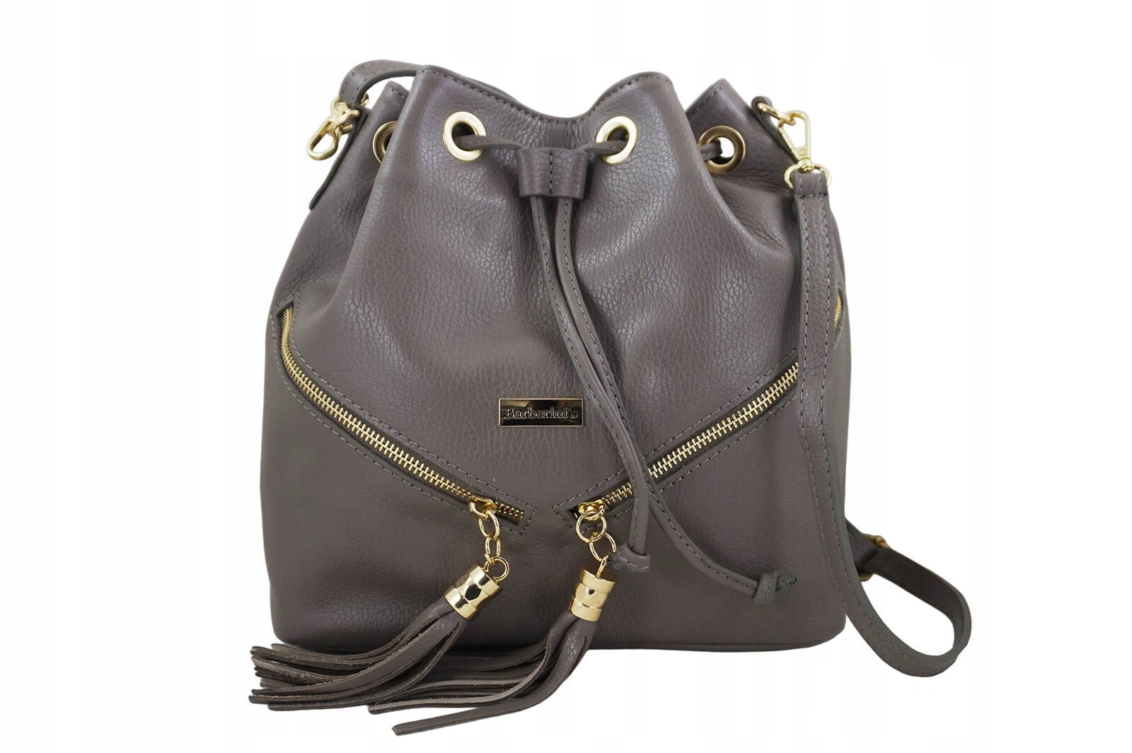 Dámská kožená kabelka s třásněmi šedá