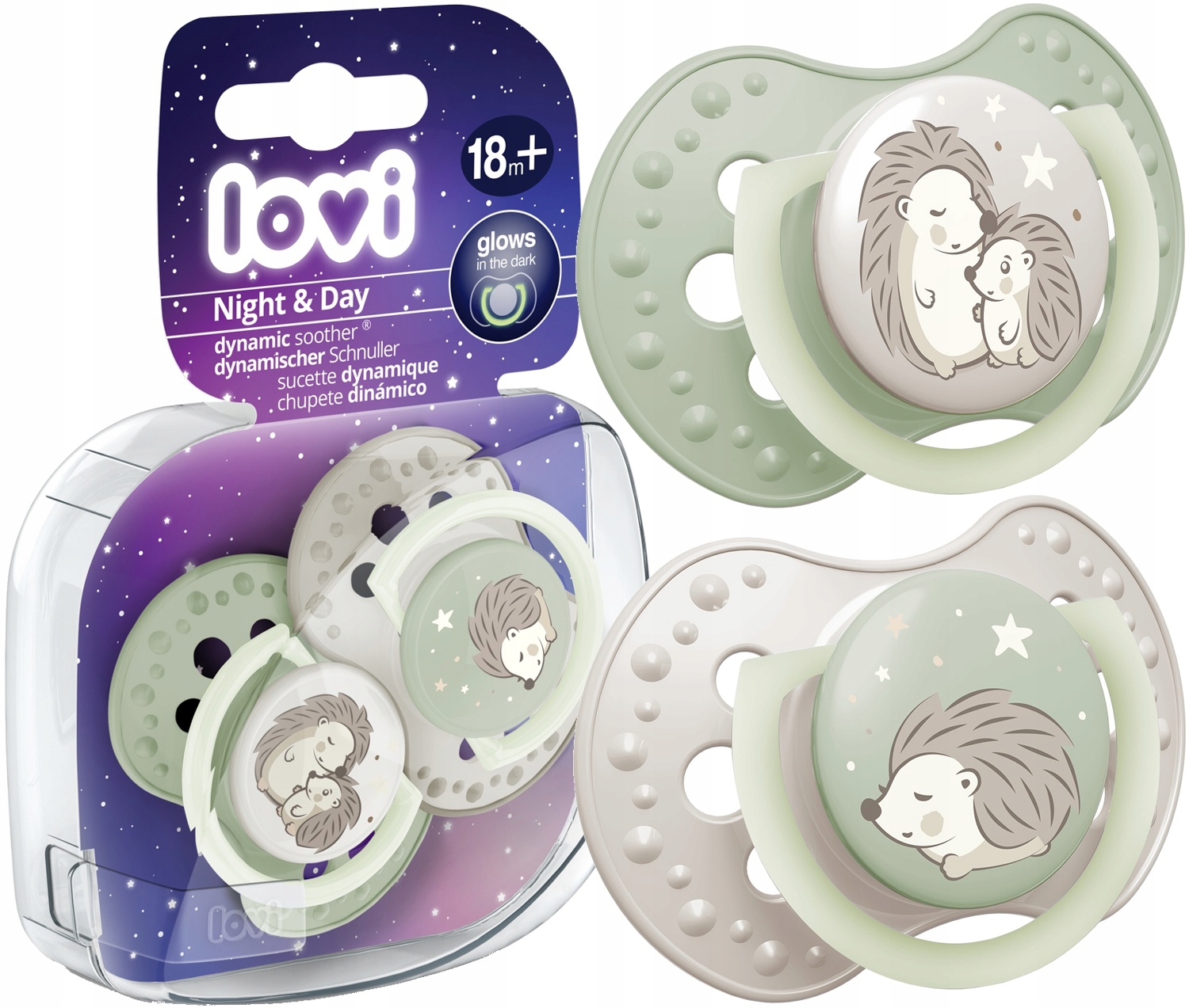 LOVI соска успокаивающая динамическая 18m 2 шт светится в темноте