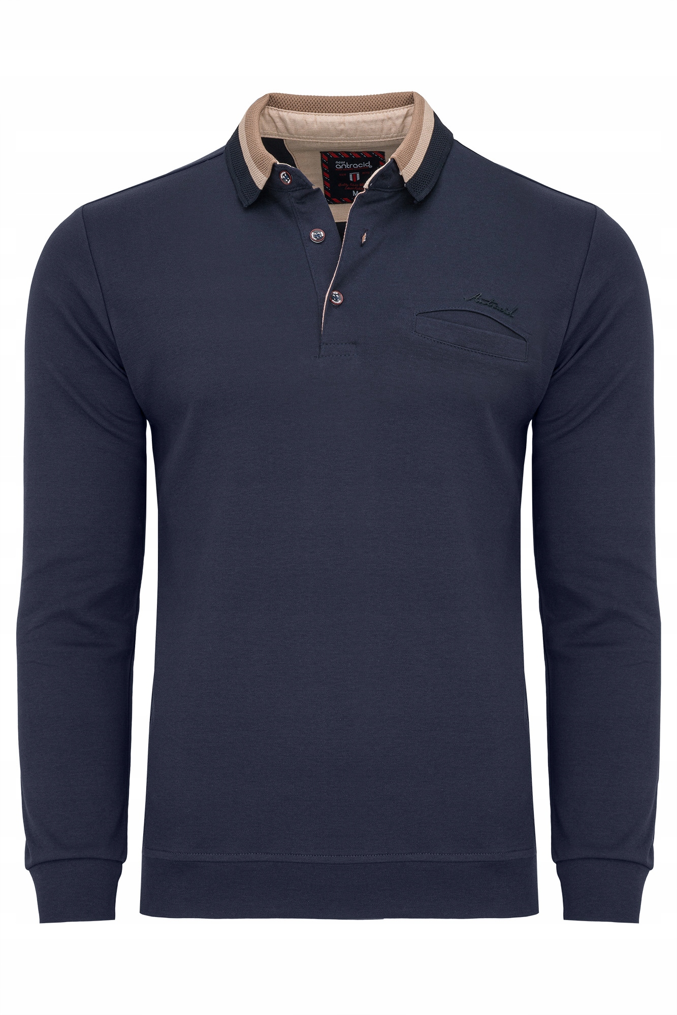 Long Pánská Halenka Tmavě Modrá Polovka Kapsička Dlouhý Rukáv 100% Bavlna XL