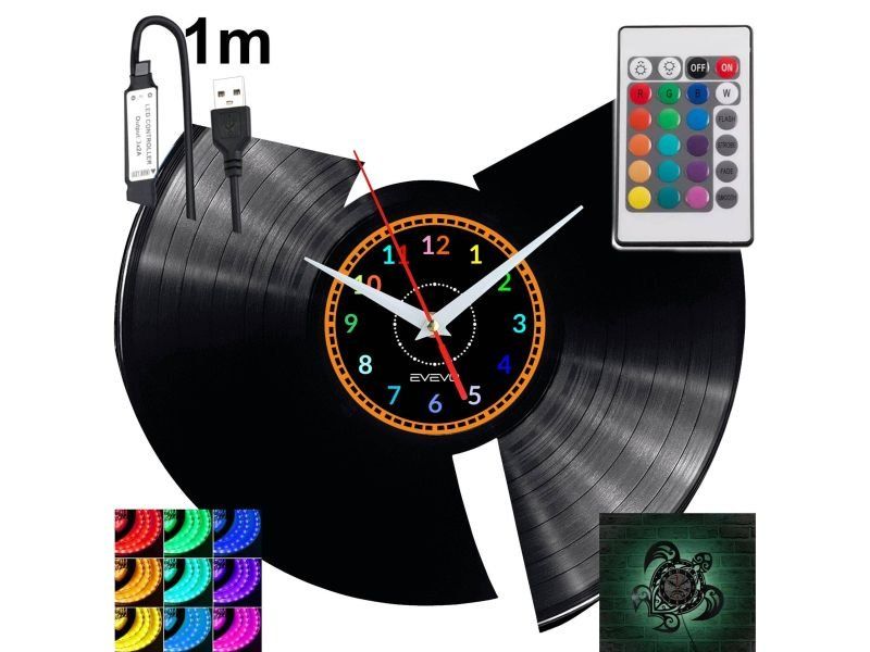 Rap Band Nástěnné hodiny Rgb Led podsvícené na dálkové ovládání Vinylová deska
