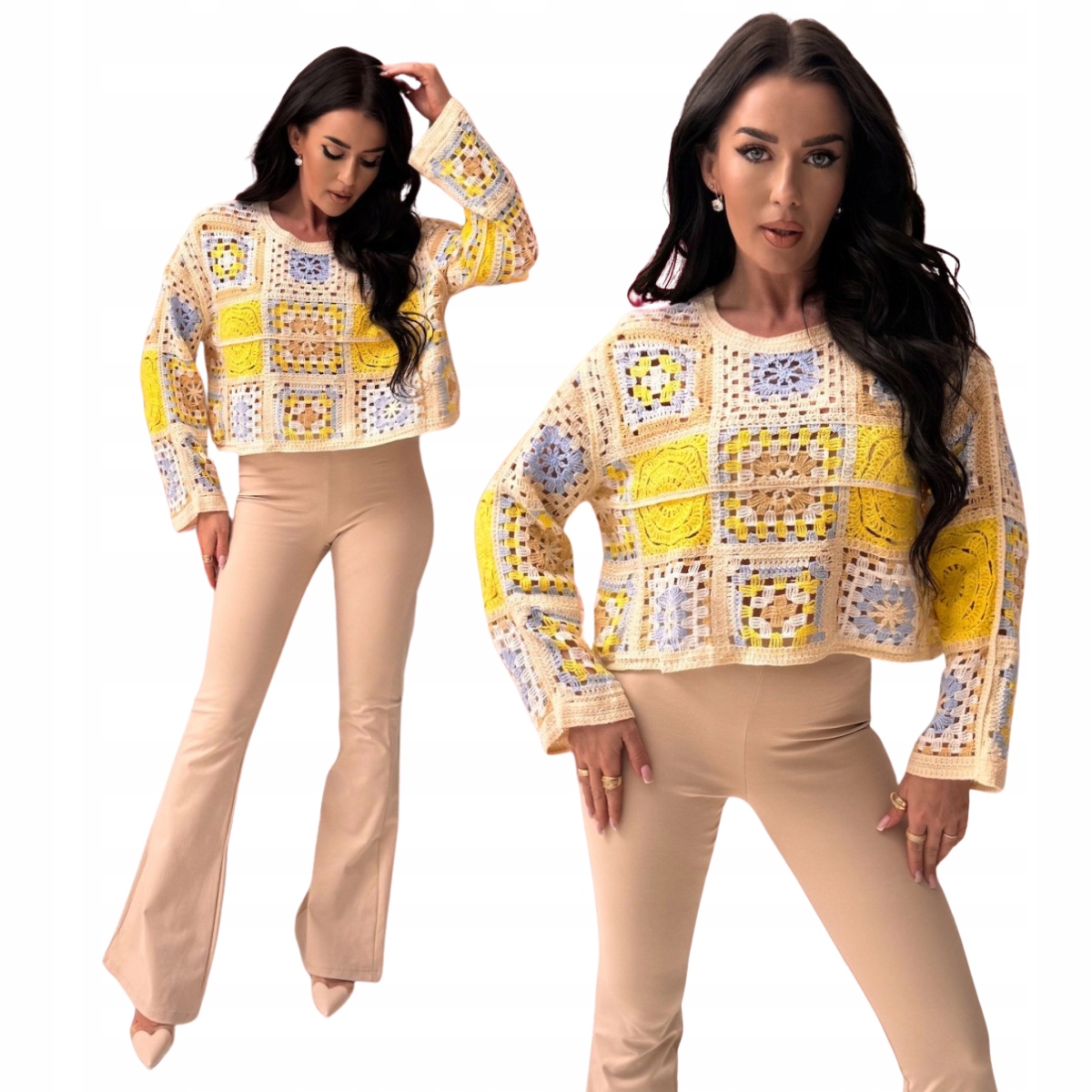 Svetr ažurový béžový oversizový střih pro ženy Velikost velikost One size