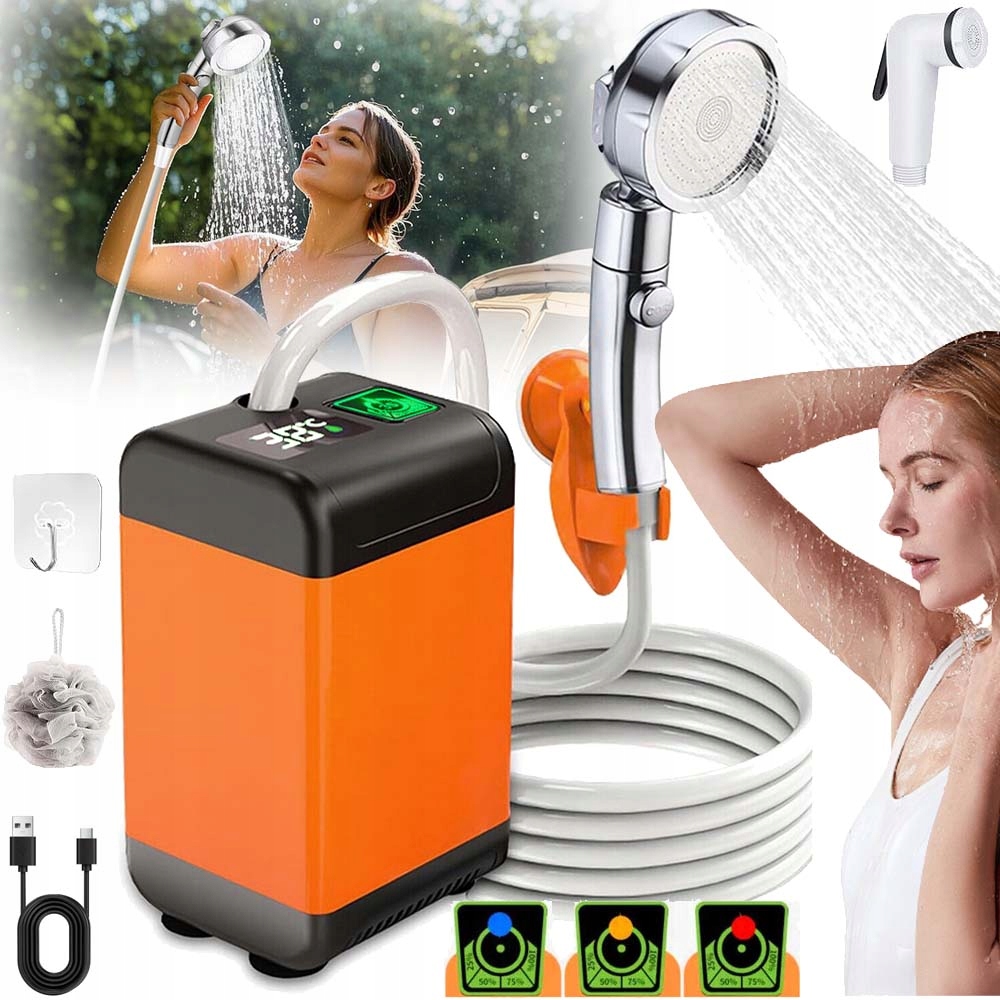 Prysznic Turystyczny Prysznic Kempingowy Przenośny 6000MAH Z 3 Tryby Pompką