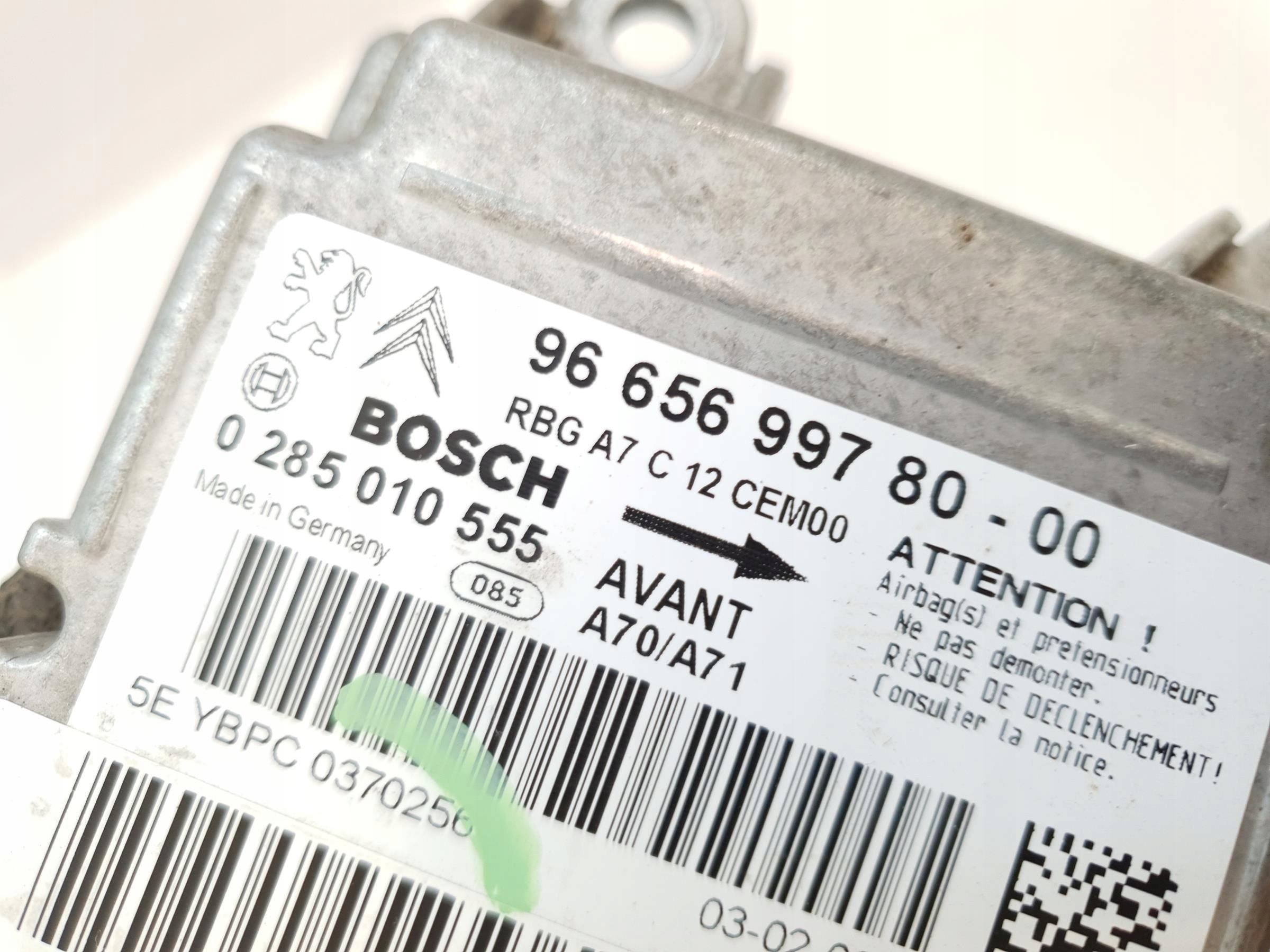 MODUŁ PODUSZEK AIR BAG PEUGEOT 207 Numer katalogowy części 9665699780