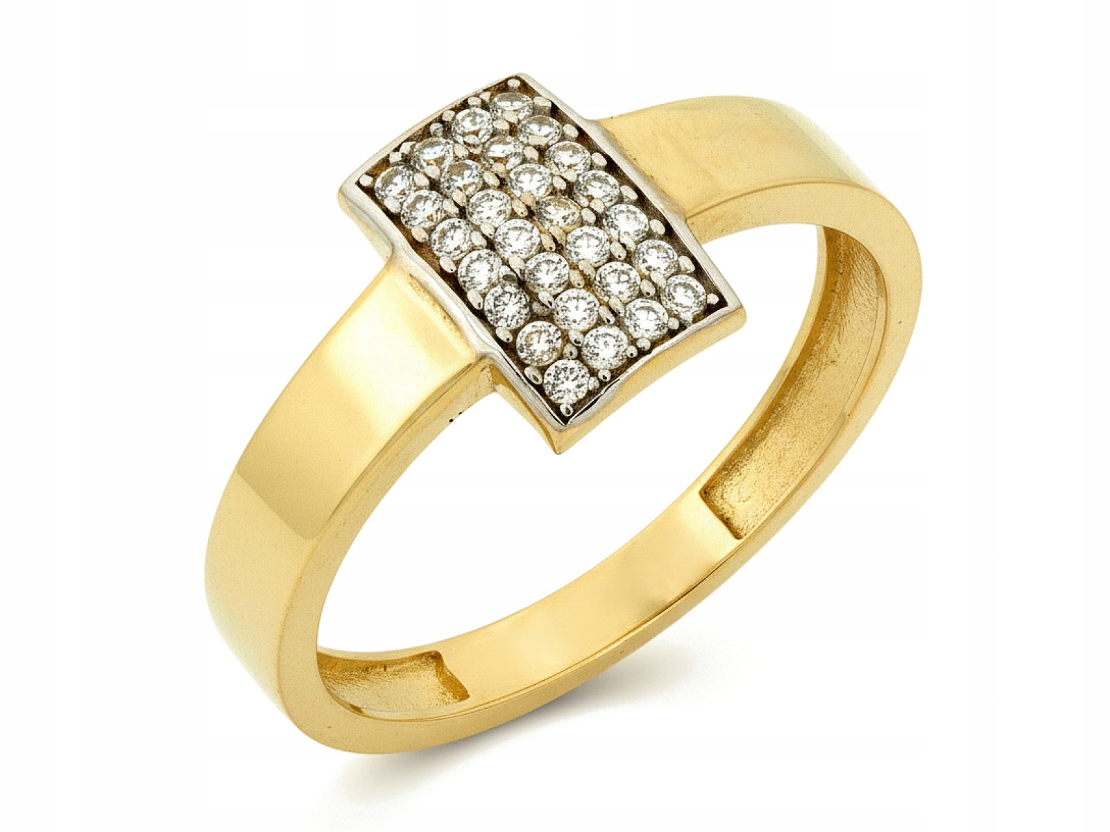 Zlatý prstýnek 585 Obdélníkový s bílými zirkony r13 moderní 1,9g