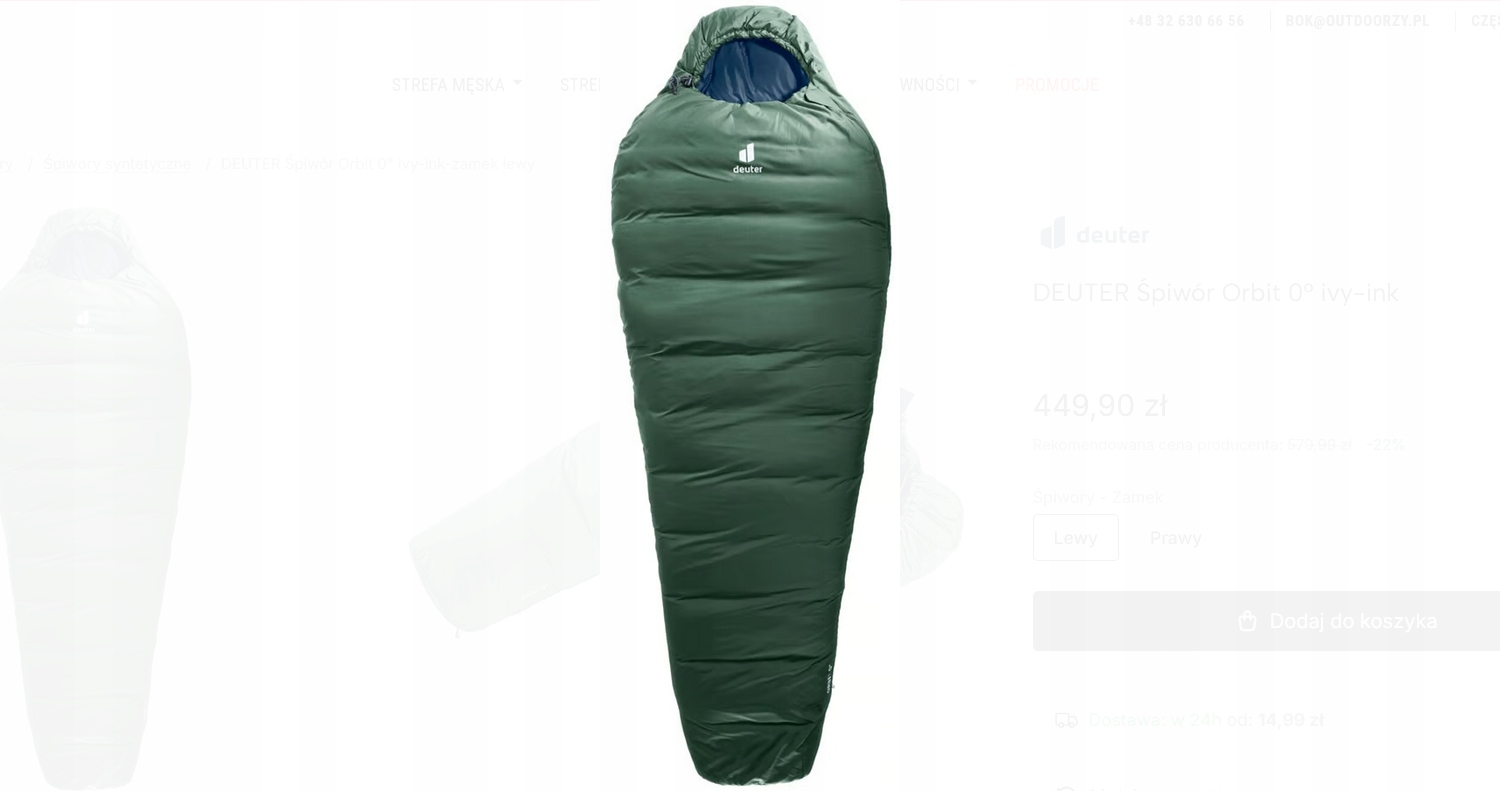 Śpiwór Deuter Orbit 0° ivy-ink zielony prawy zamek