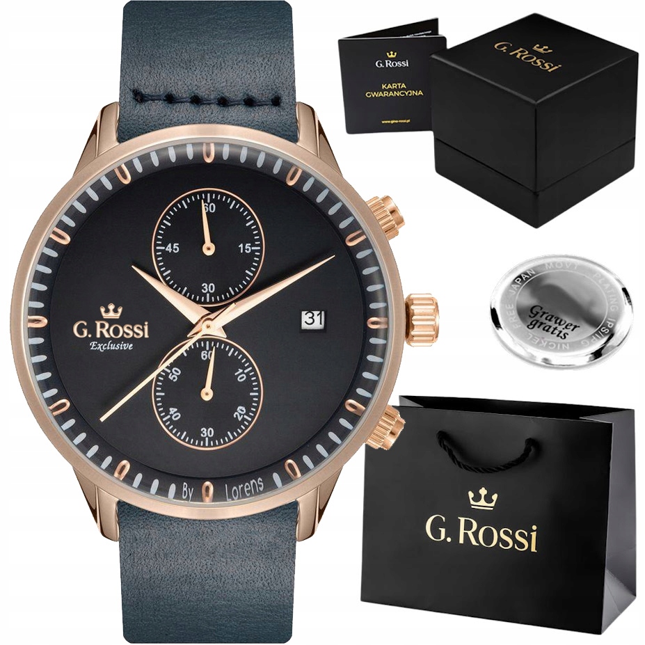 Pánské hodinky G. Rossi Exclusive kožené chronograf a datumovka Gravírování