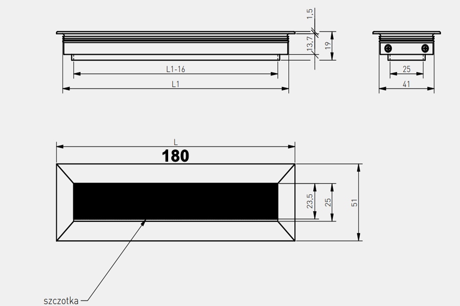 PRZEPUST KABLOWY PRZELOTKA MEBLOWA 180MM ALUMINIUM Kod producenta LB-51X180-05