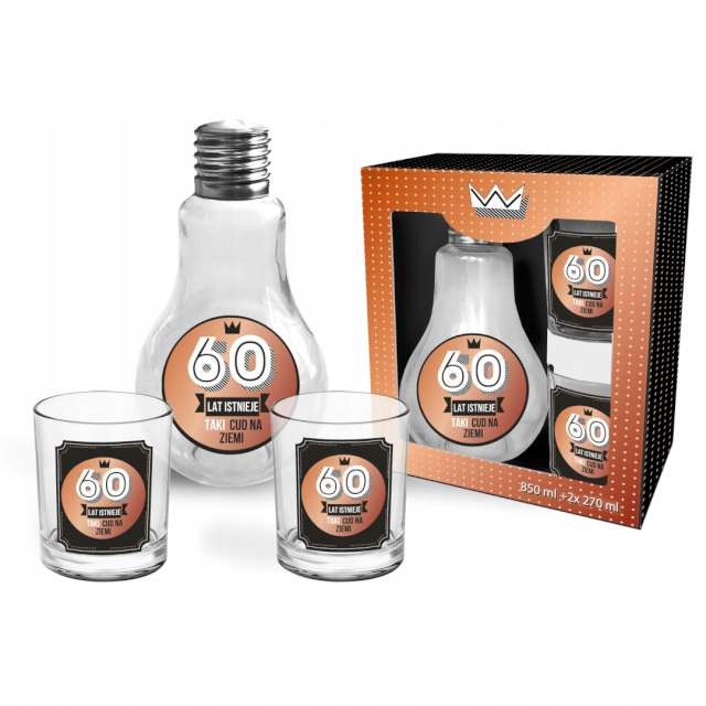 karafka żarówka + 2 szklanki ''60'' LAT ISTNIEJE... — 2