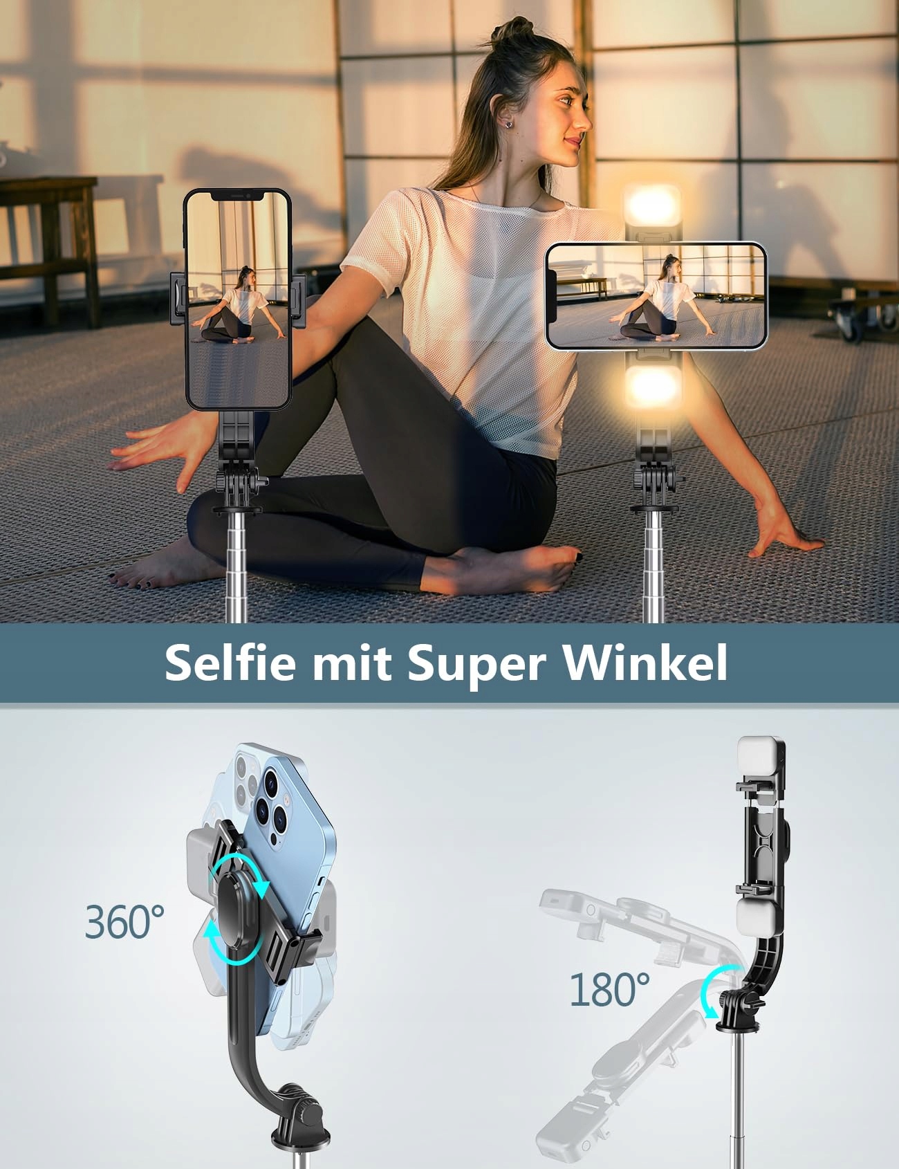 SELFIE STICK Stativ Z Lampą 114cm Do iPhone Samsung Android — miniatura 6
