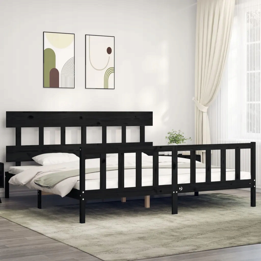 Rám postele s čelem černý 200 x 200 cm masivní dřevo Černý 3193360