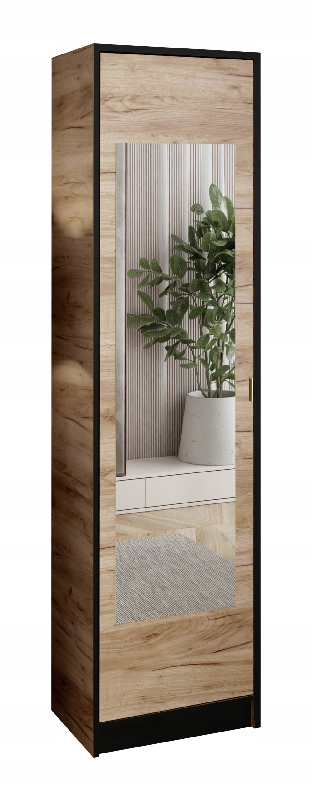 Skříň jednodveřová Lumi šatní skříň se zrcadlem Dior 54 1D dub c. rukojeť zł.