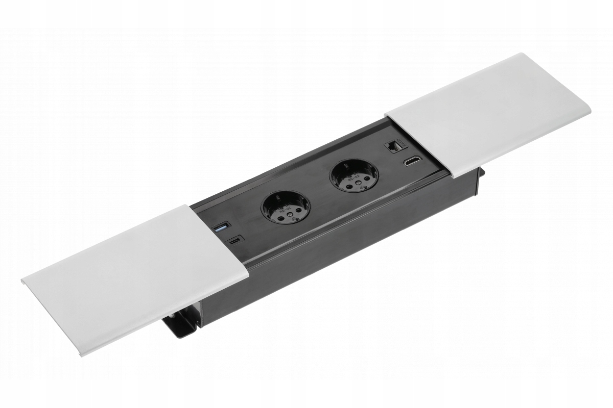 Gtv zásuvka Prestino 2x230 Usb-a Usb-c Hdmi RJ45 zapustená stolová doska strieborná