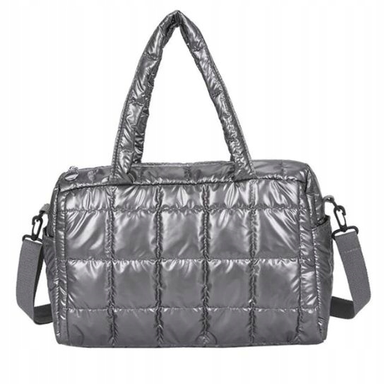 TOREBKA CZARNA puchowa PIKOWANA TORBA srebrna