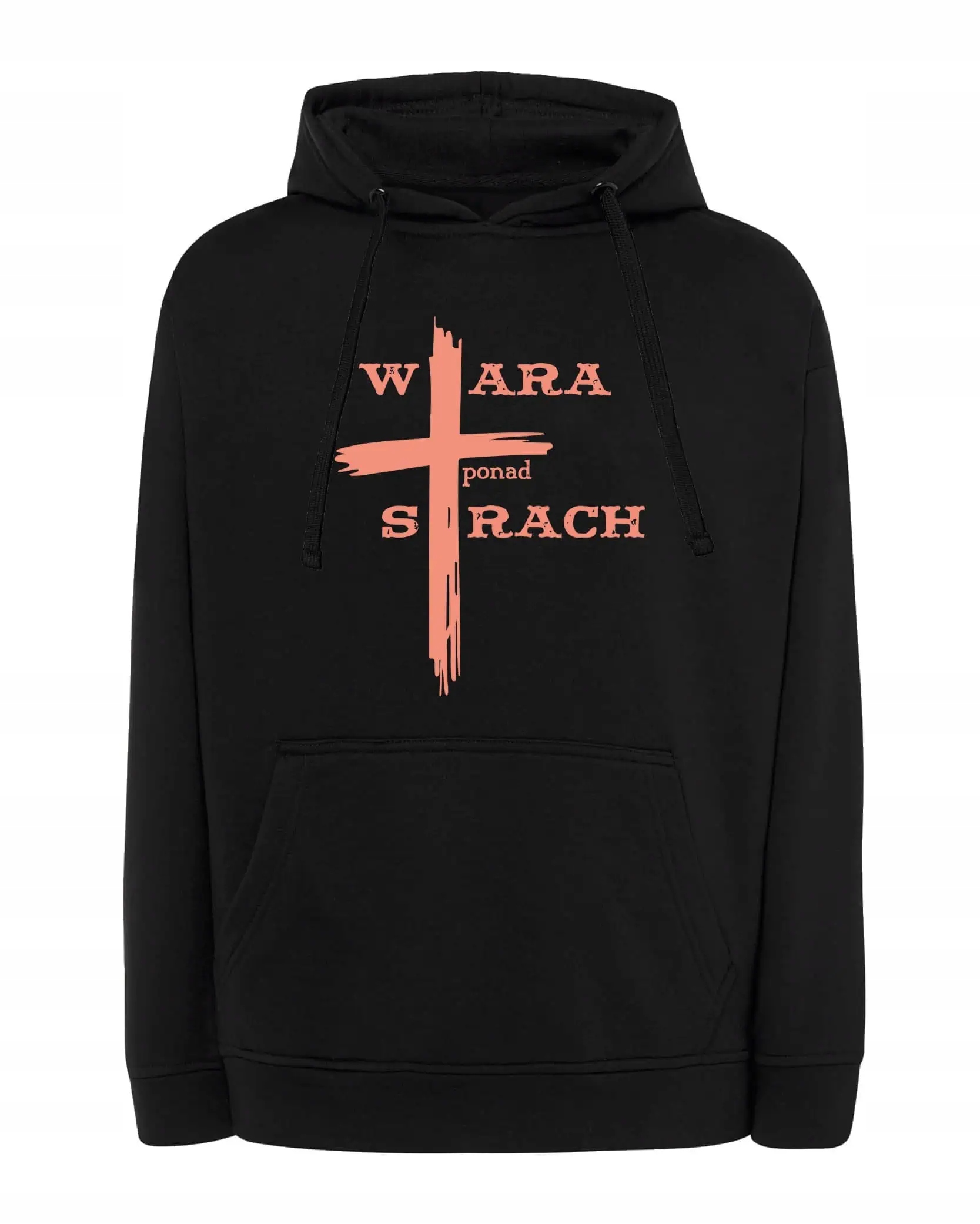 Mikina s kapucí Ježíš Kříž Víra nad Strach Černá XL