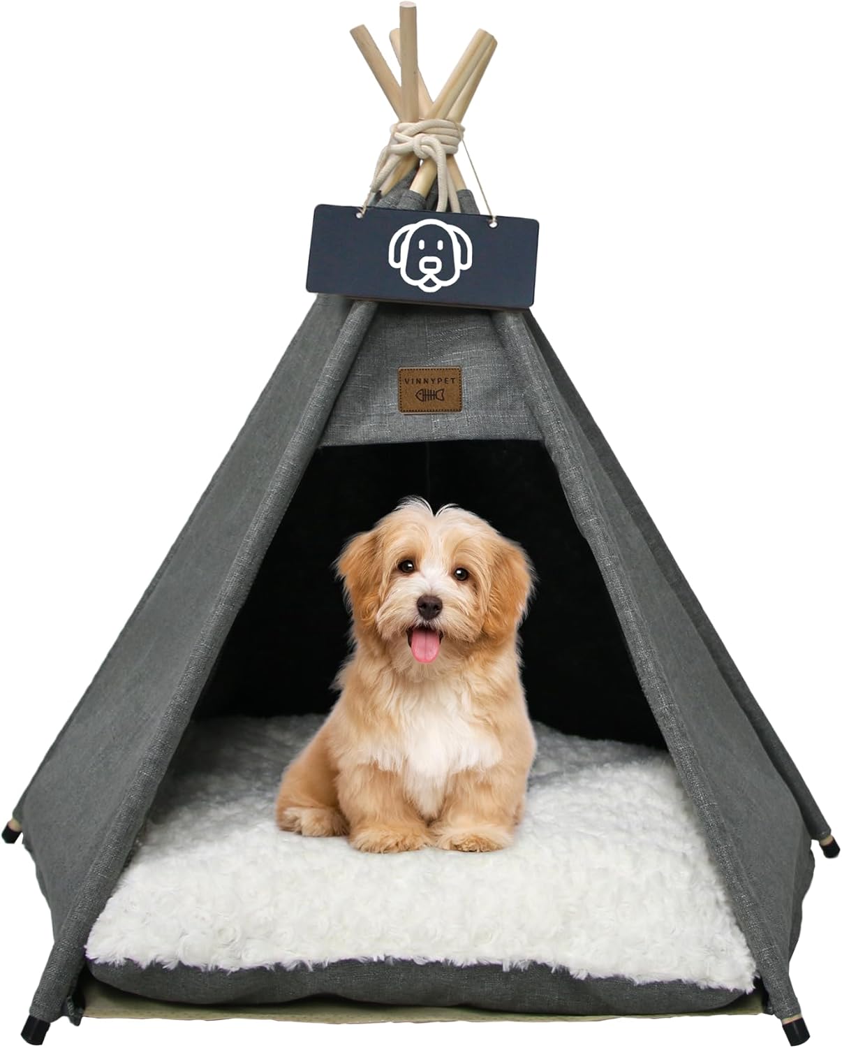 Levně Vinnypet stan pro psa kočku Tipi útulný domeček s polštářem Šedý, velikost M