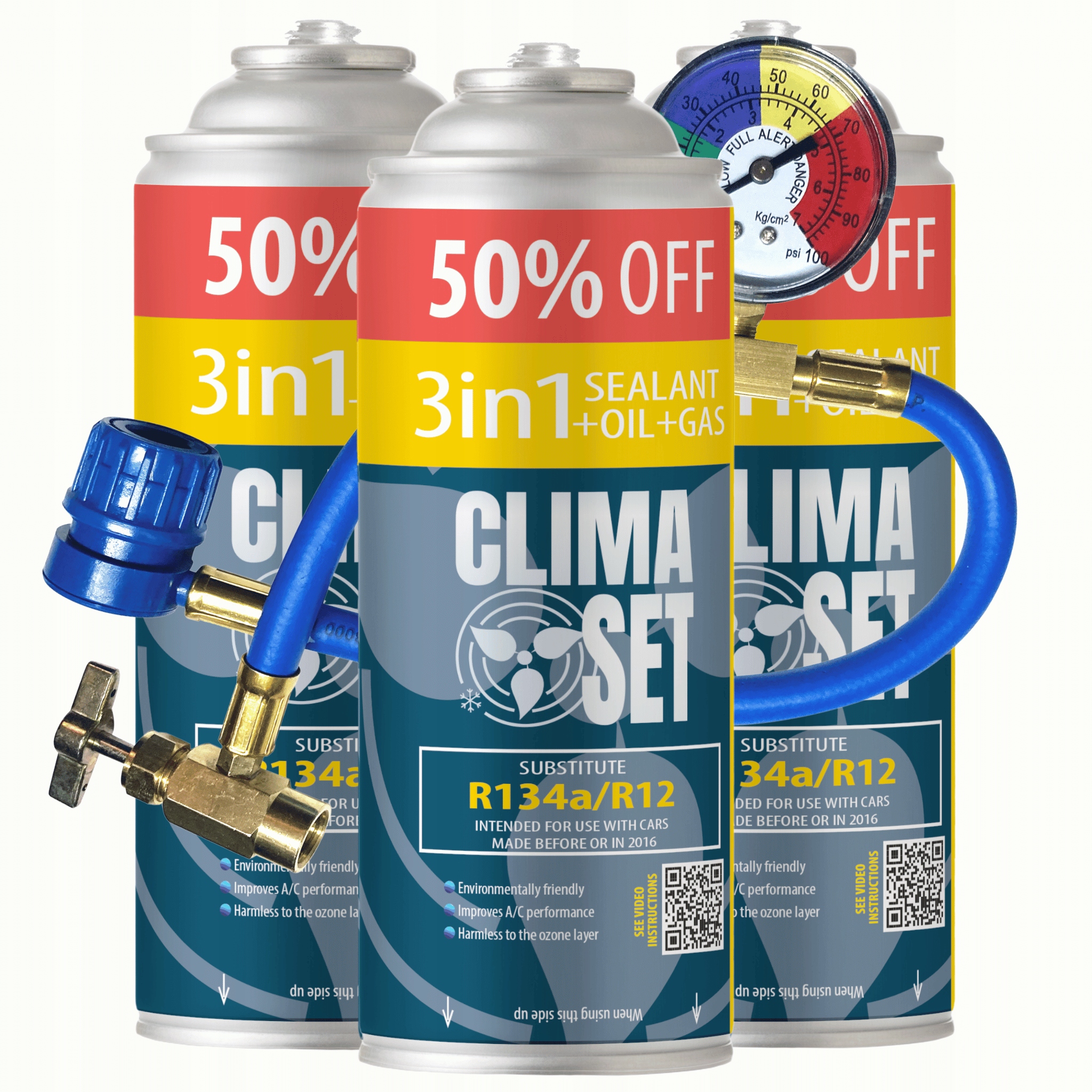 Sada pro plnění klimatizace 3v1 R134a x3 626g, plyn, olejový tmel