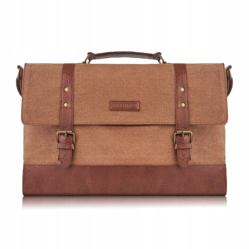 Pánská taška na rameno, hnědá, vhodná pro práci na notebooku, bavlněné plátno
