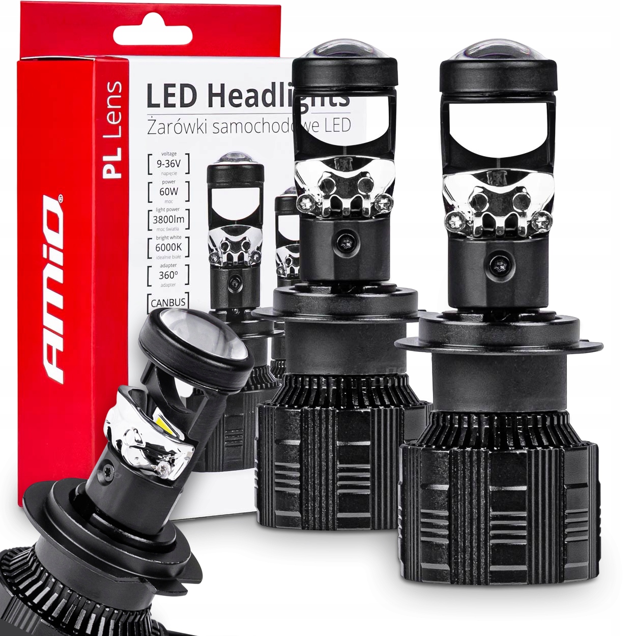Led Žárovky H7 Amio Pl Lens Šošovka 6000K 3800LM Canbus E9 R10