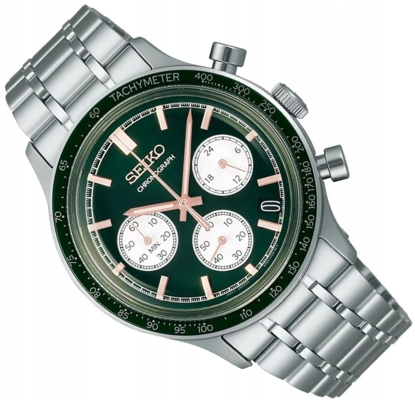 Pánské Hodinky Seiko SSB481P1 Chrono Zelené Kopulovité Sklíčko Data 39 mm