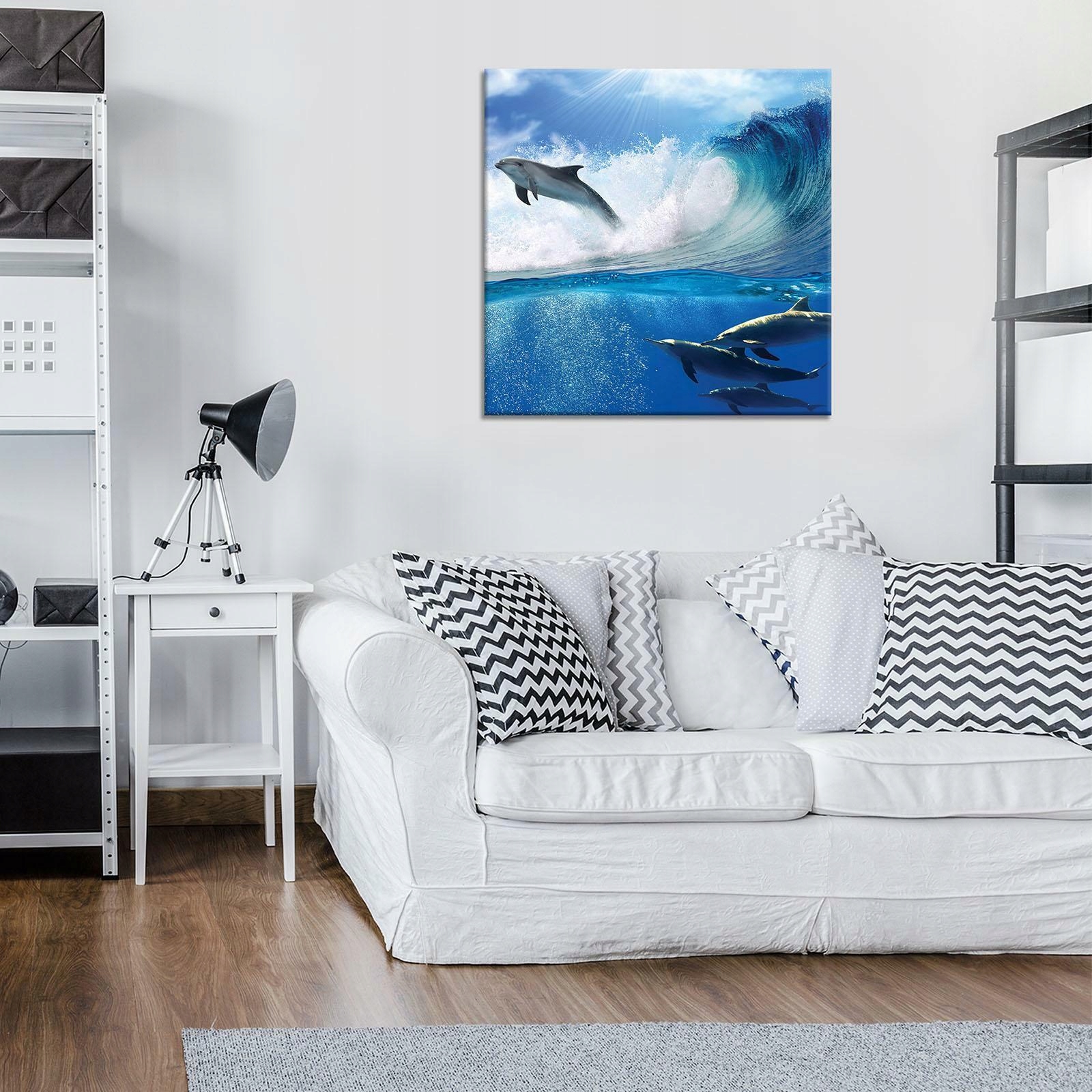 OBRAZ NA PŁÓTNIE CANVAS 40x40 DELFIN FALE WODA • Cena, Opinie