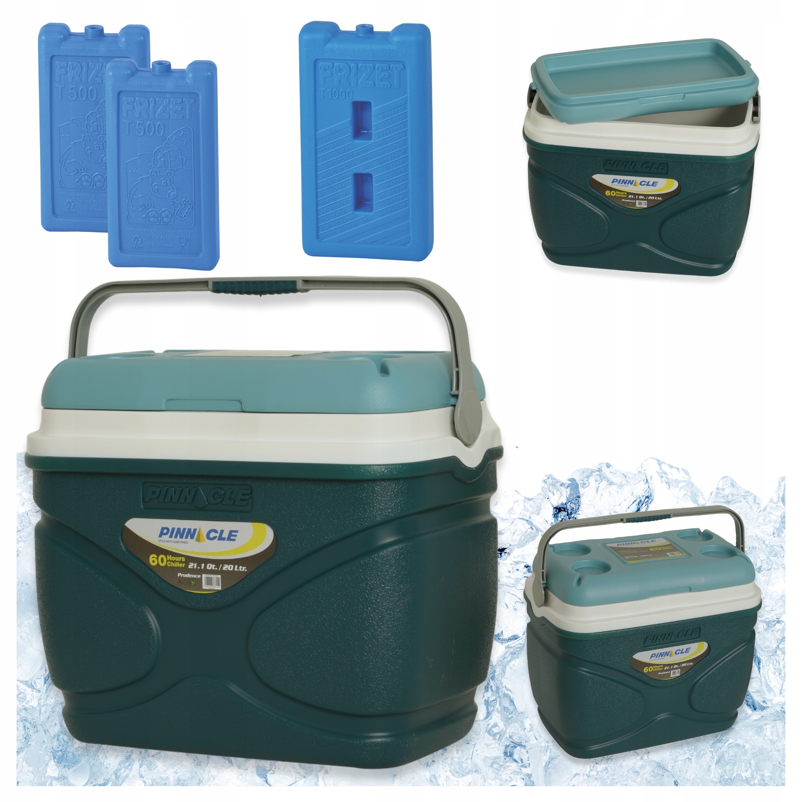 Velká turistická lednička Pinnacle 20 l modrá 3 náplně 2x 500 ml a 1000 ml