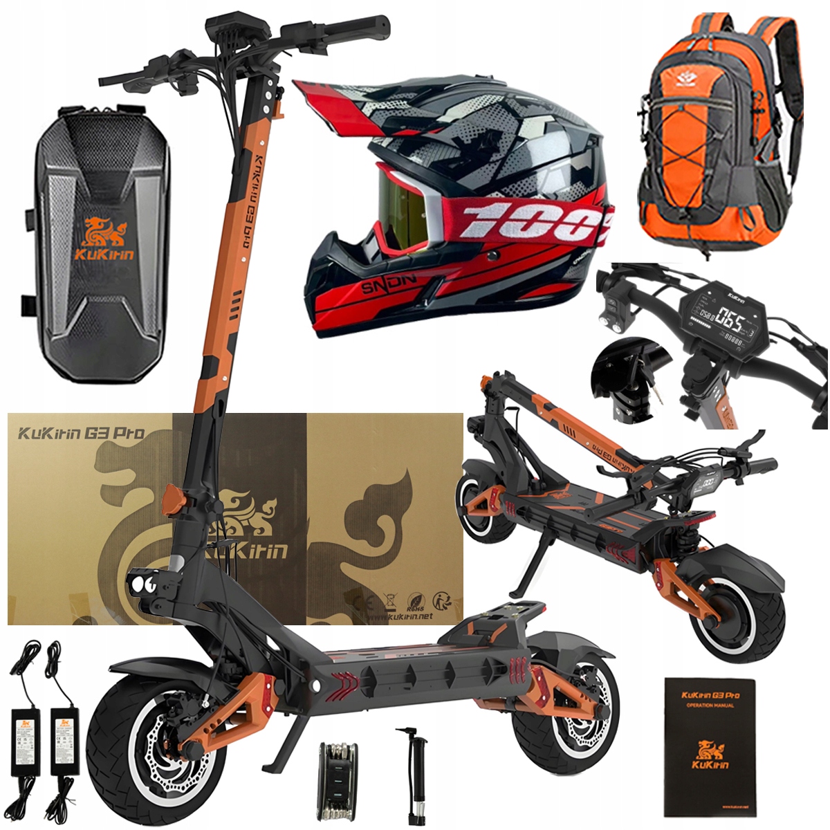 Składany pojazd elektryczny Kukirin G3 Pro 2400W 52V 23AH 65KM/H 80KM 10"PL