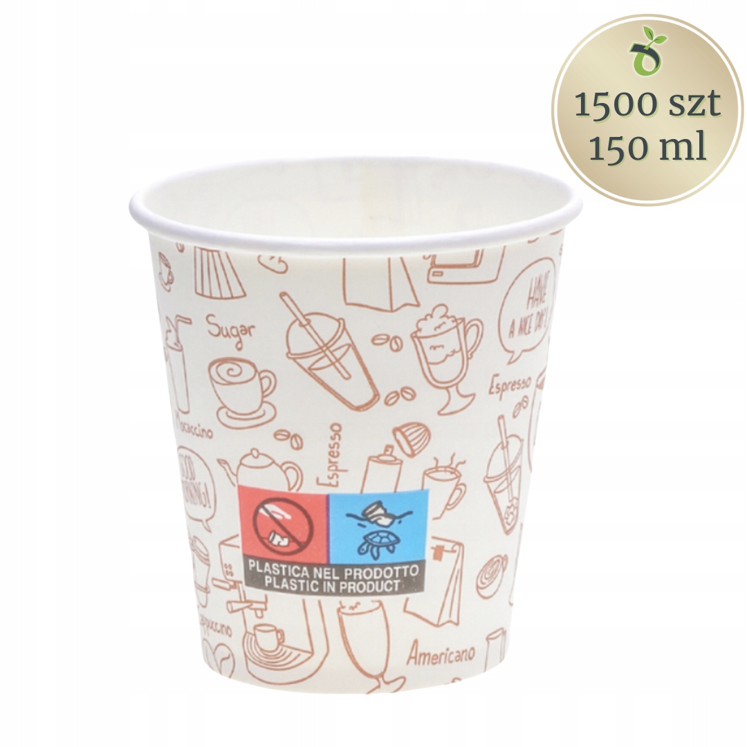 Papírový hrnek na kávu bílý 150 ml s potiskem kávy 1500 ks Velkoobchod