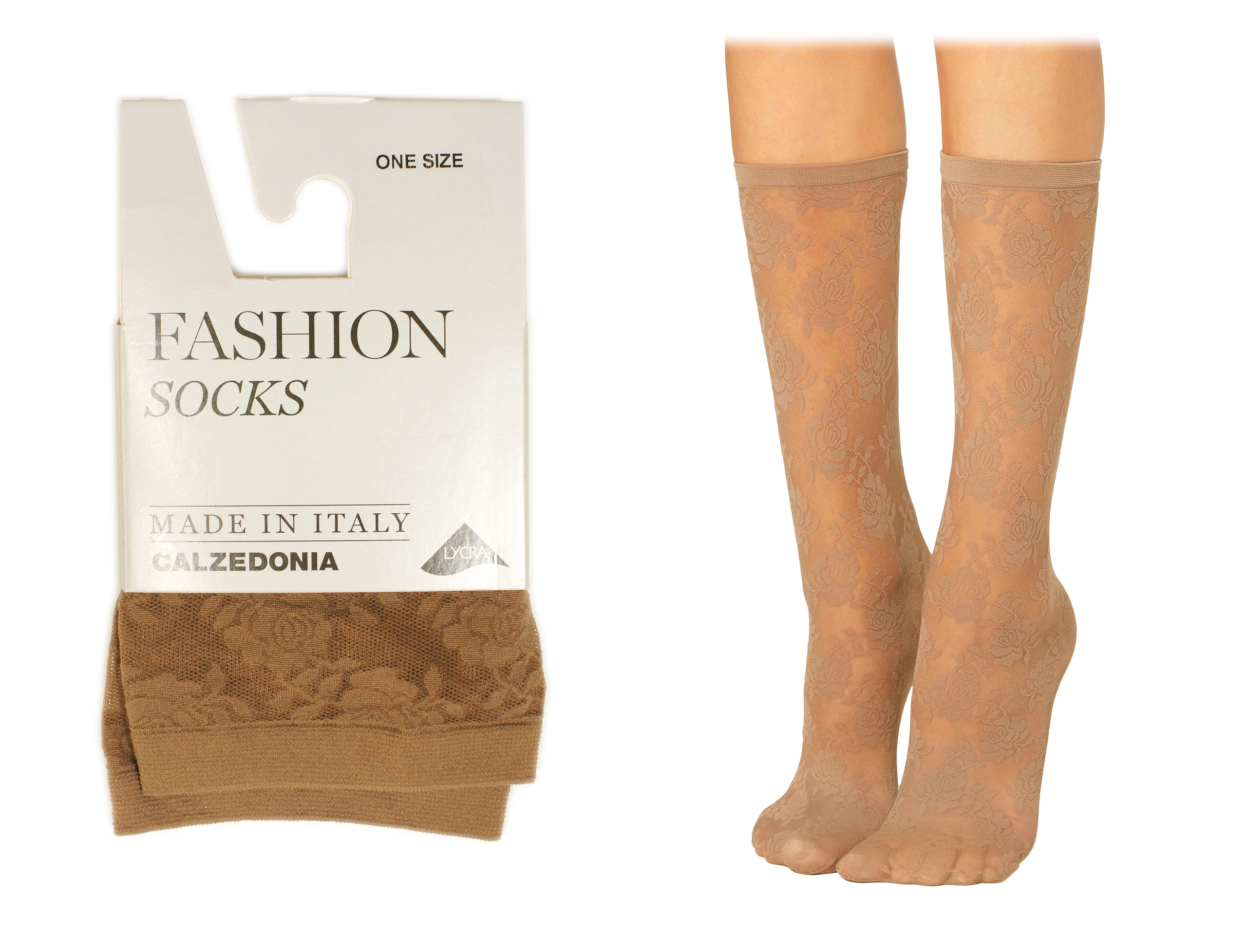 

Calzedonia skarpetki beżowe kwiatuszki