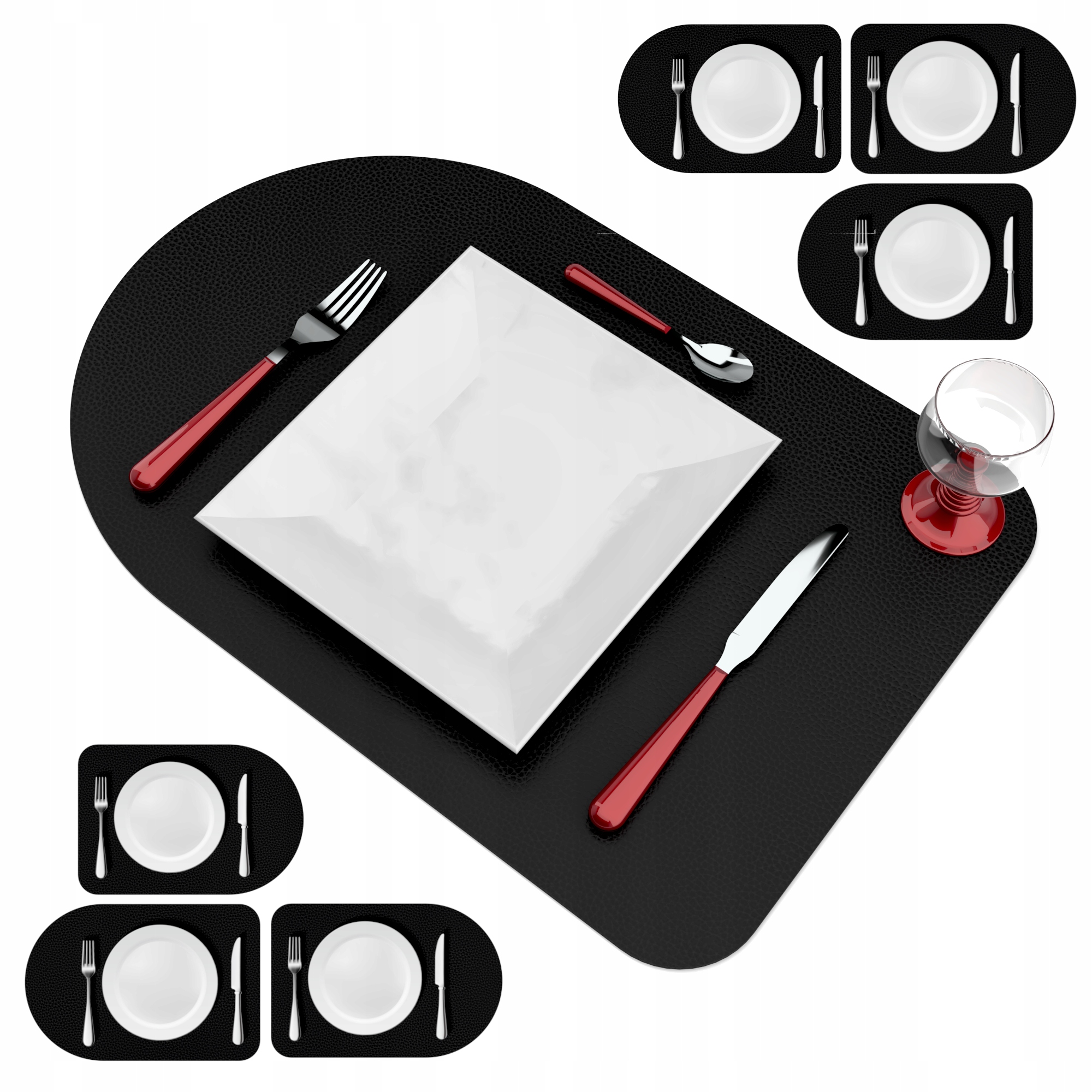 6X PODKŁADKA KUCHENNA STÓŁ TALERZ CZARNA SKÓRA PL