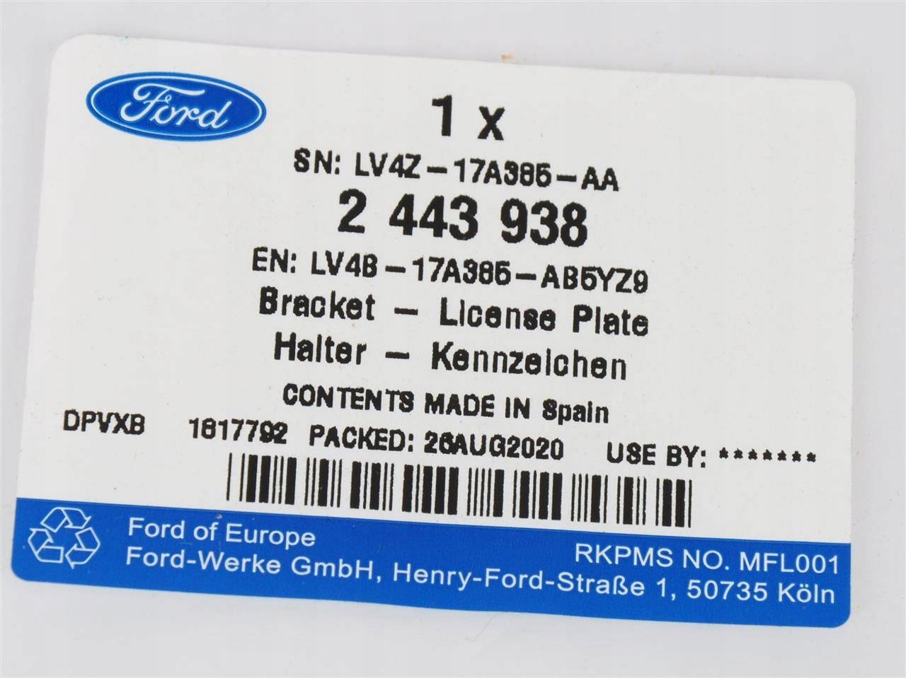 UCHWYT PODKLADKA TABLICY PRZOD KUGA 2020 Installation side front