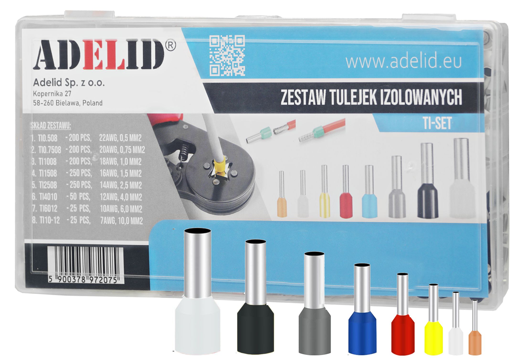 ZACISKARKA DO TULEJEK KONEKTORÓW PRZEWODÓW ZESTAW PRASKA + 1200 SZT TULEJEK Kolor czerwony