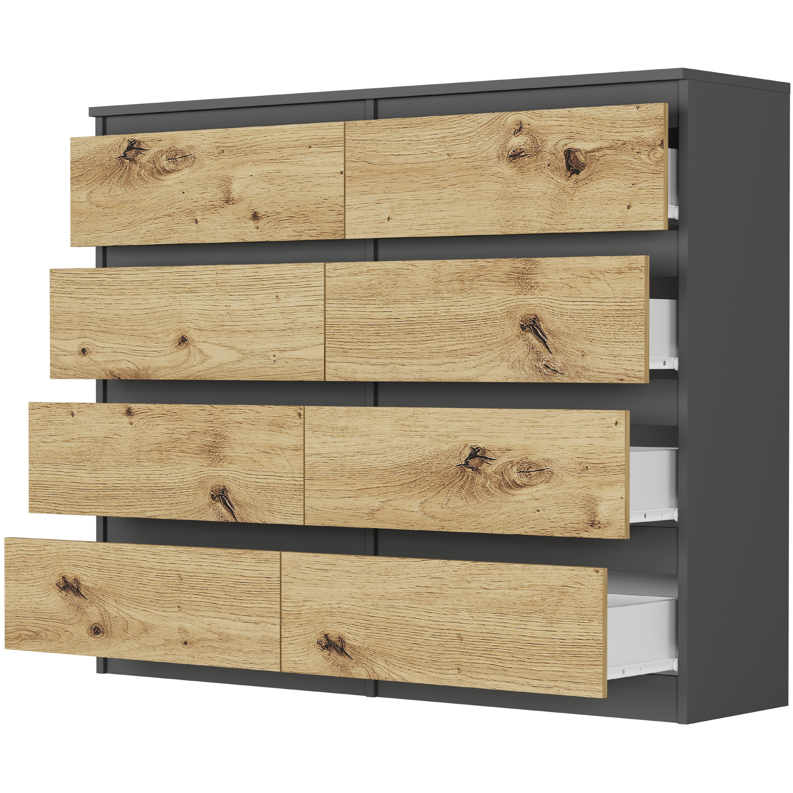 Nowoczesna KOMODA 120CM SZAFKA 8 SZUFLAD PL R-120-S8 ANTRACYT MIX ARTISAN