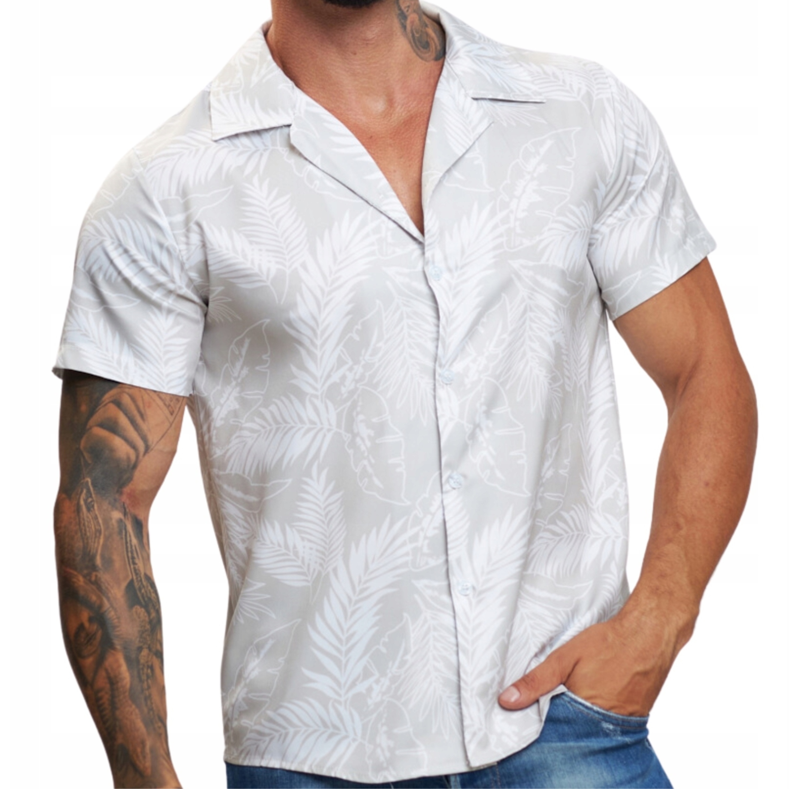 Koszula męska hawajska z krótkim rękawem idealna na wiosnę lato przewiewna