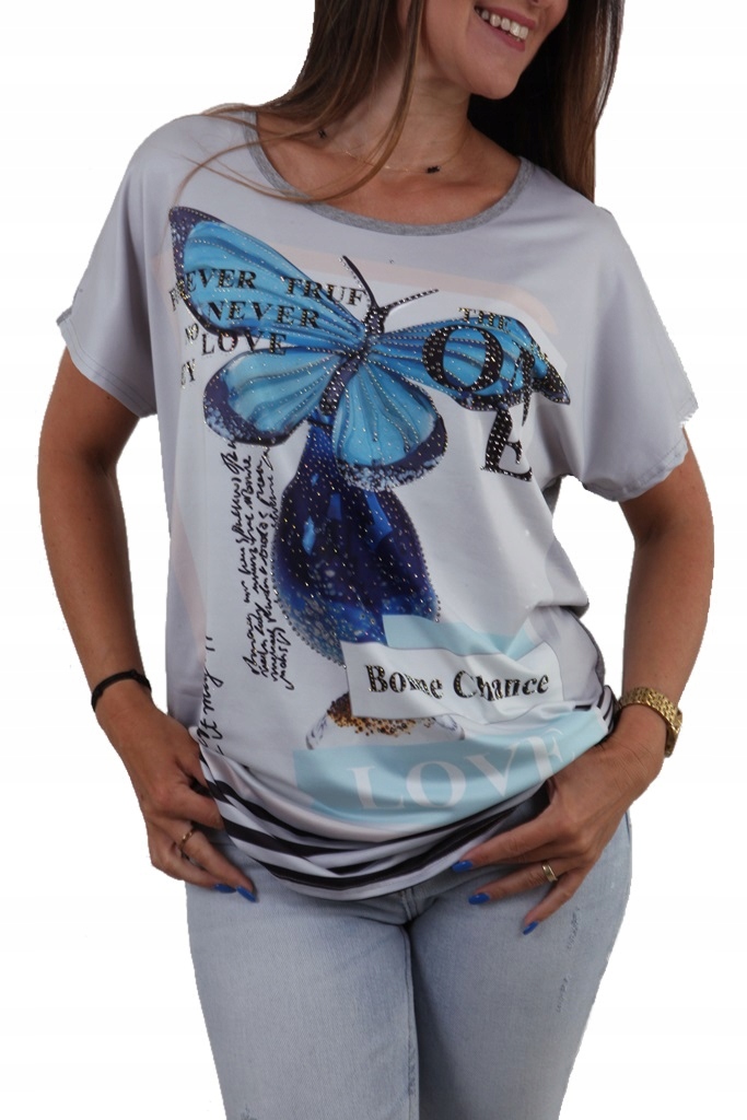 

Bluzka Zwiewna Lekka Nadruk Motyl Kolory * M/L