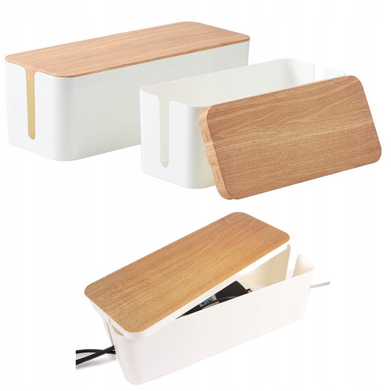 

Pojemnik Organizer Na Kable Listwy Drewno Biały