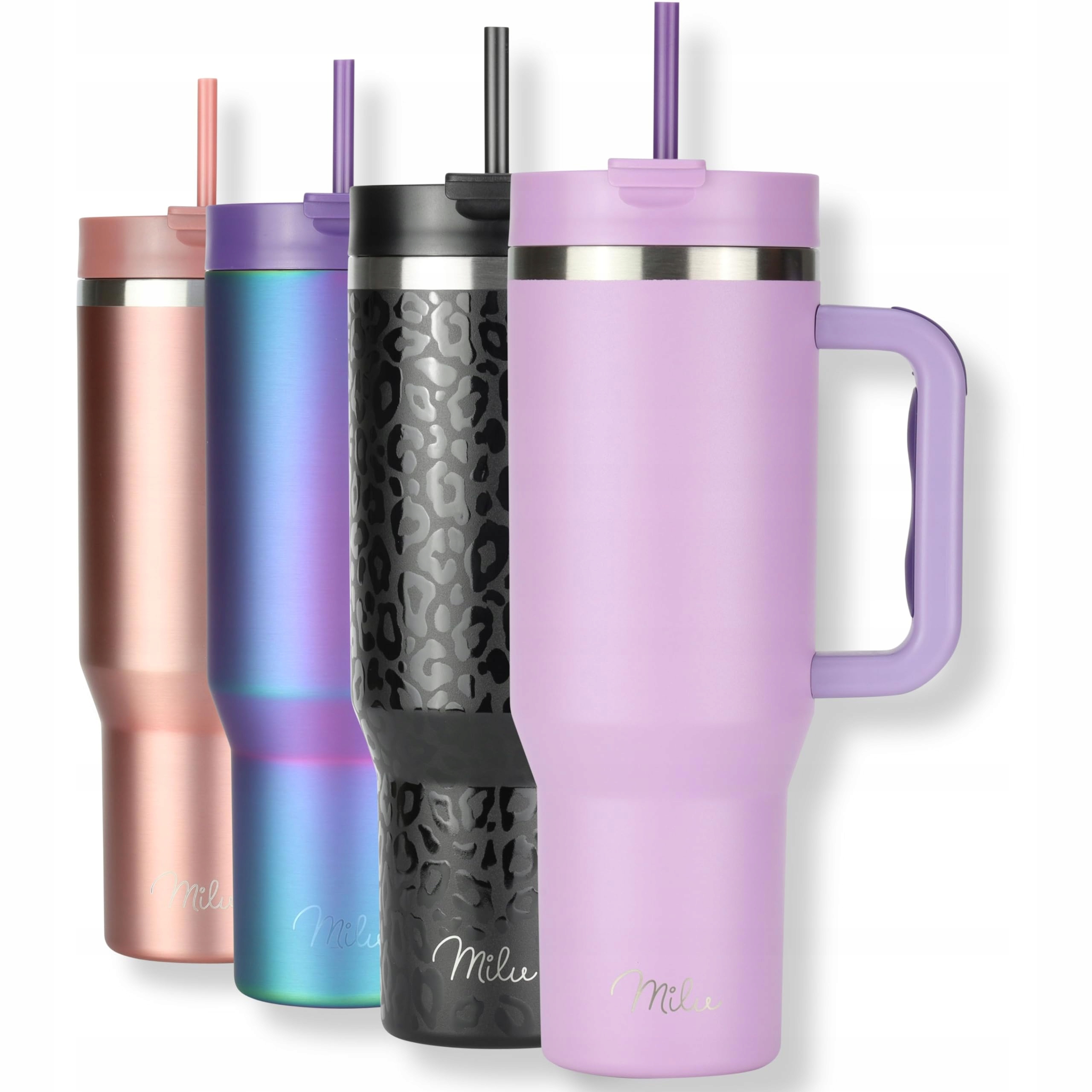 MILU Kubek Termiczny 1200ml Słomka Uchwyt Stal Nierdzewna 40oz Lilac